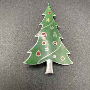 Beaucraft Beau Sterling Christmas Tree Brooch Pin Enamel Vintage 925 Silver
